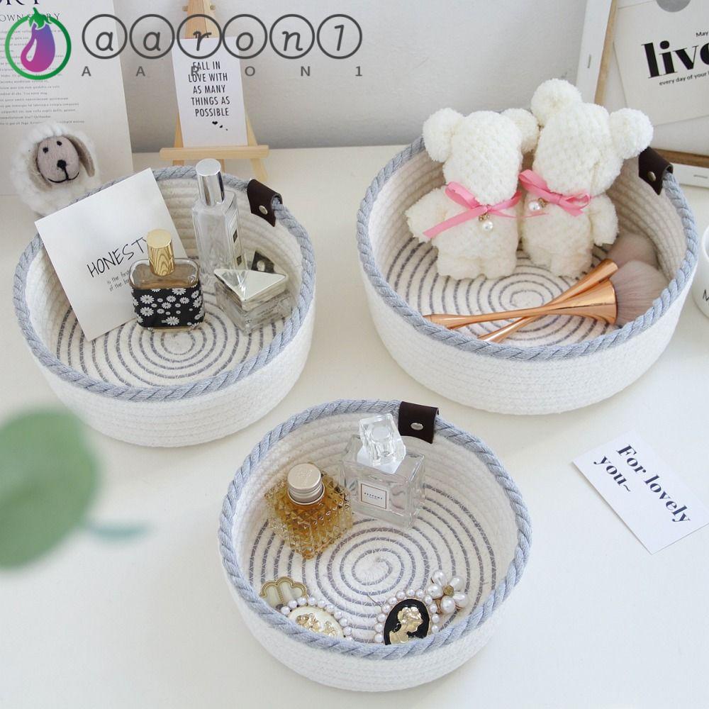 Aaron1 Giỏ Đựng Đồ Bằng Cotton Đan Tay Hình Tròn Dày Dặn Nhiều Kích Cỡ Tiện Dụng Cho Gia Đình