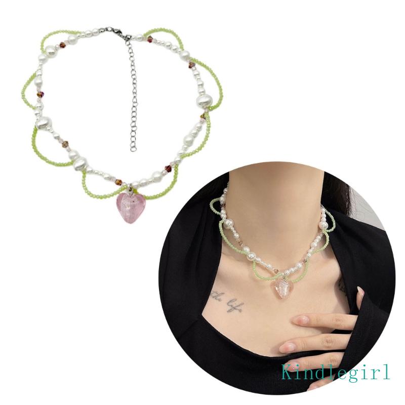 Vòng Cổ Choker Nhiều Lớp Đính Hạt Ngọc Trai Mặt Trái Tim Thời Trang