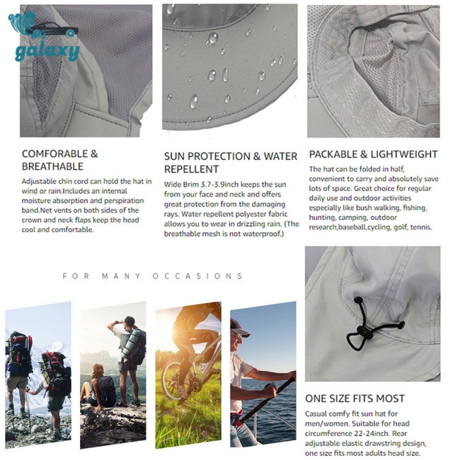 Galaxy Mũ Bucket Thể Thao Chống Nắng Nhanh Khô Có Vành Che Cổ Vành Rộng Cho Hoạt Động Ngoài Trời
