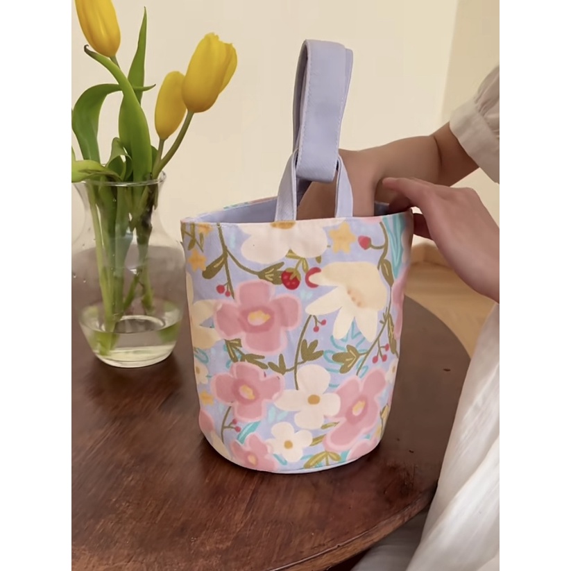 Túi Đeo Vai Vải Canvas Mini In Hoa Phong Cách Mới 2023