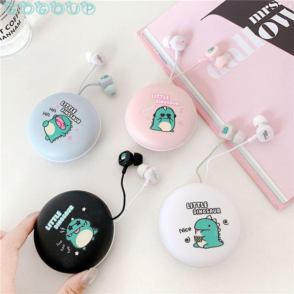 Tai Nghe Có Dây Giắc Cắm 3.5mm Màu Trắng / Hồng / Đen / Xanh Dương Họa Tiết Khủng Long