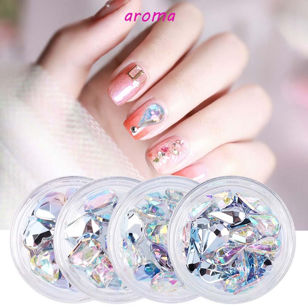 AROMA Hạt Đá 3D Nhiều Kích Cỡ Đính Móng Nghệ Thuật Kính Đáy Phẳng