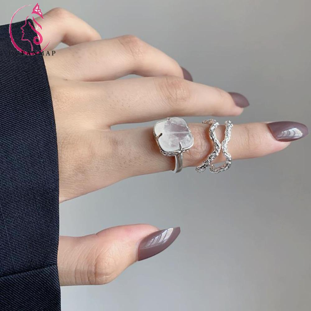 Nhẫn Mở Hình Vuông Hai Đường Viền Phong Cách Retro Cá Tính Có Thể Điều Chỉnh Được Dành Cho Tiệc Tùng