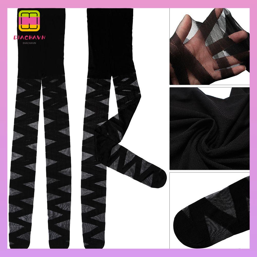 DIACHAVN Quần Tất Đen Xuyên Thấu Phong Cách Goth Rocker Cho Nữ