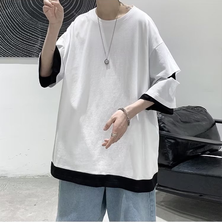 Áo Thun Ngắn Tay Giả Hai Lớp Phong Cách Năng Động Trẻ Trung Dành Cho Nam