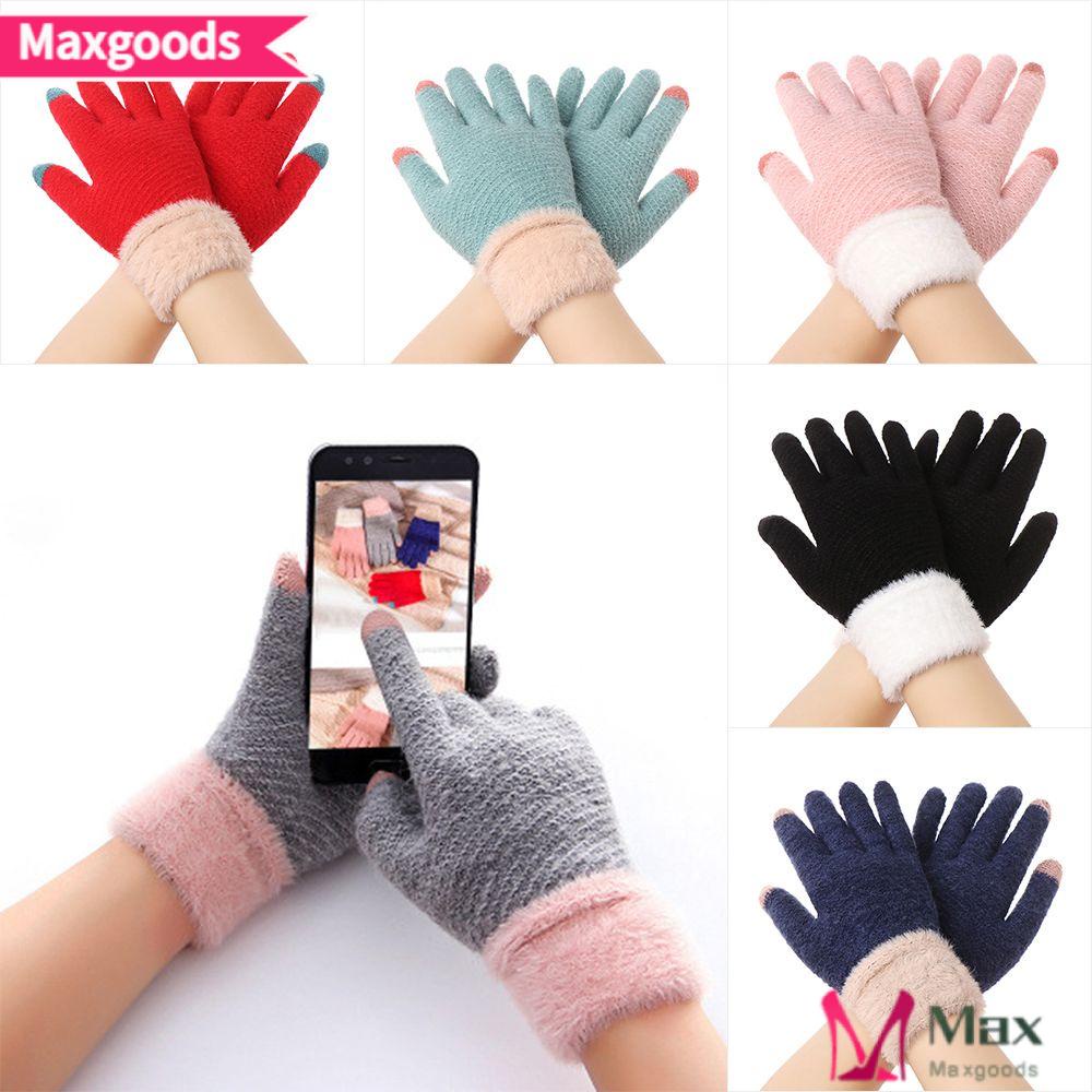 MAXG Găng Tay Len Hở Ngón Giữ Ấm Họa Tiết Hoạt Hình Dễ Thương