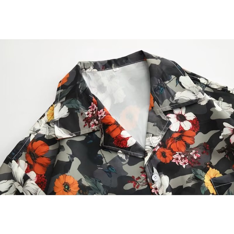 Áo Sơ Mi Tay Ngắn Dáng Rộng In Hoa Kiểu Retro Mỹ Cá Tính Cho Nam