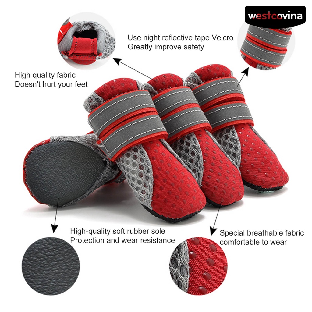 [COD]♞Set 4 Chiếc Giày Sneaker Lưới Chống Trượt Thoáng Khí Cho Thú Cưng