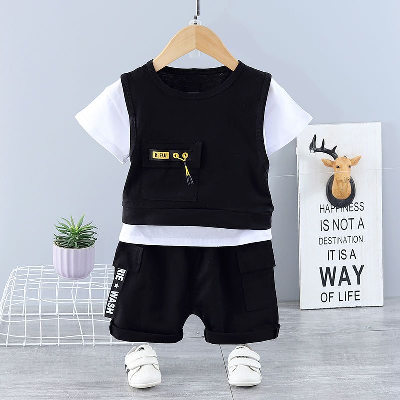 Set Áo Thun Tay Ngắn Phối Quần Short Có Túi Thời Trang Mùa Hè 2022 Dễ Thương Cho Bé