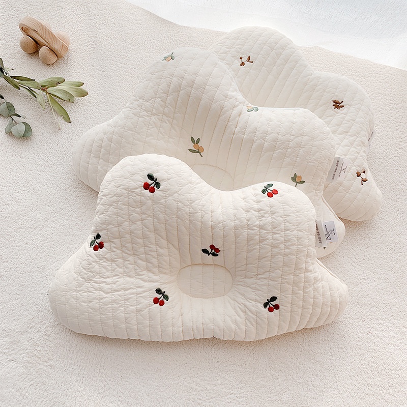 Gối Cotton Tinh Khiết Thêu Hình Đầu Tròn Chống Ve Cho Bé Sơ Sinh