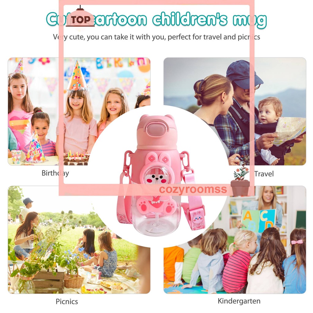 Bình Nước 660ml Bằng Nhựa Chống Tràn Dễ Thương Cho Bé