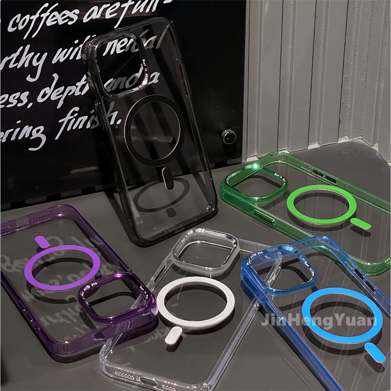 Ốp Điện Thoại Cứng Trong Suốt Có Vòng Nhẫn Từ Tính Bảo Vệ Ống Kính Máy Ảnh Cho IPhone 14 13 12 11