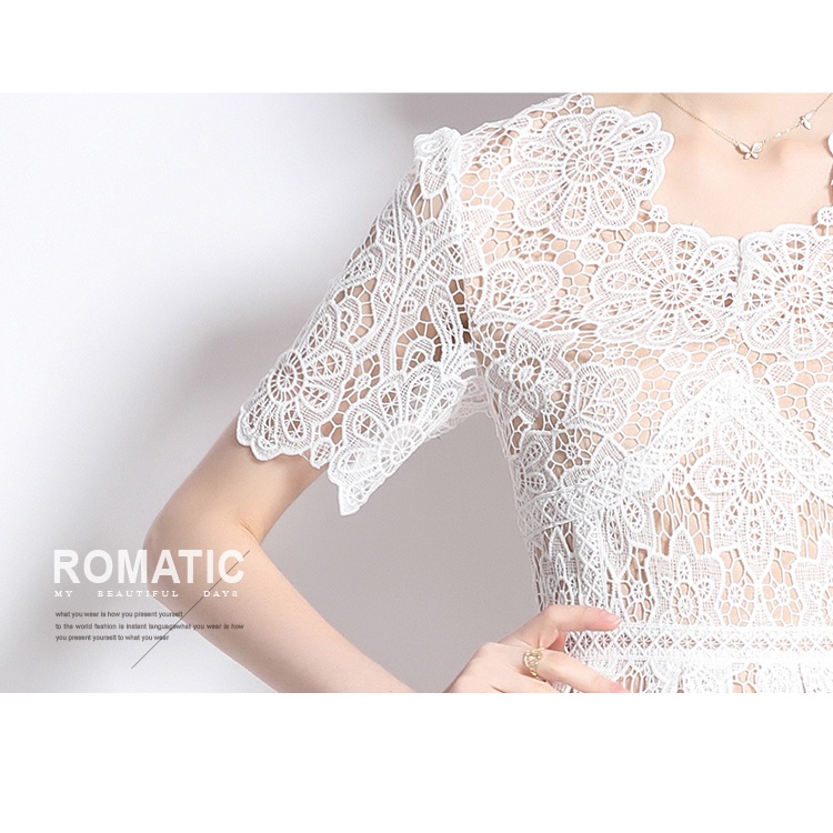 20236 thời trang mùa hè thanh lịch cổ chữ v ren hòa tan trong nước váy ren