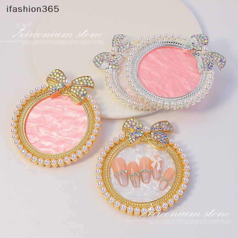 1 Bảng Pha Màu Vẽ Móng Tay Giả Bằng Nhựa Resin Hình Ruy Băng Đính Ngọc Trai