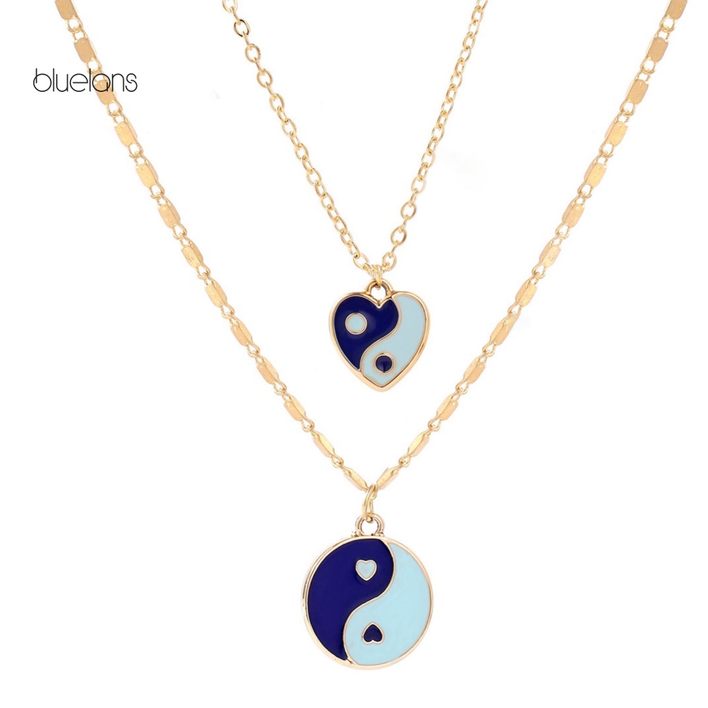 Vòng cổ Hai Lớp Mặt Trái Tim Màu Sắc Tươi Sáng Nhẹ Nhàng