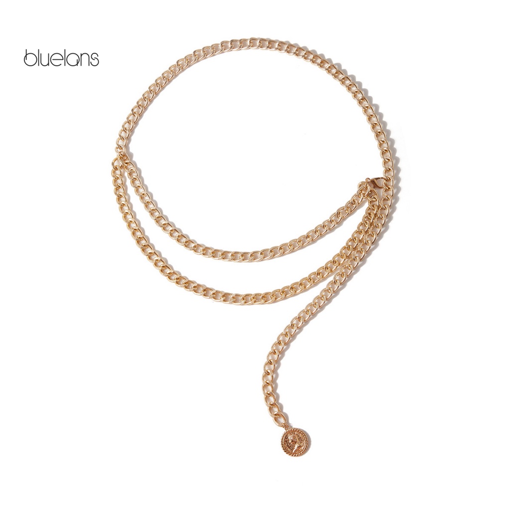 Dây Xích Đeo Thắt Lưng Hai Lớp Dày Dặn Có Thể Điều Chỉnh Mặt Đồng Xu Cho Nữ