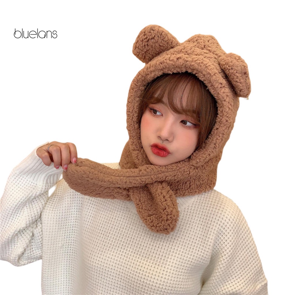 Mũ Beanie Kèm Khăn Choàng Cổ 2 Trong 1 Màu Trơn Chống Trượt Thời Trang Thu Đông Cho Nữ