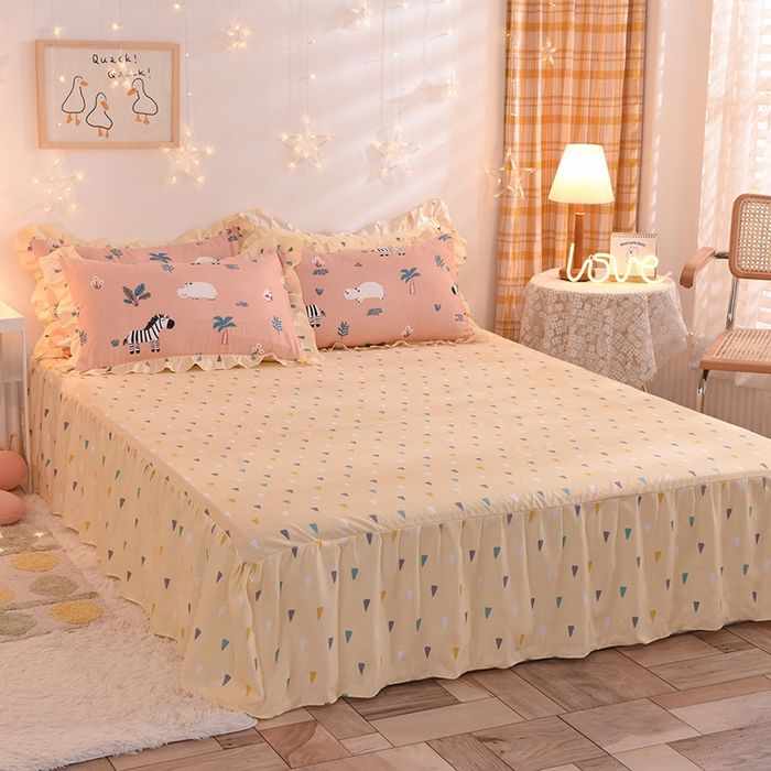 Váy Giường Đơn Bằng cotton linen Thân Thiện Với Da In Hình Cây Cỏ Hoạt Hình 3.5 feet 5 feet 6 feet