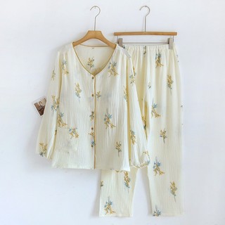 Hàng có sẵn bộ đồ ngủ pijama bằng vải cotton giặt được phong cách mới xuân hè