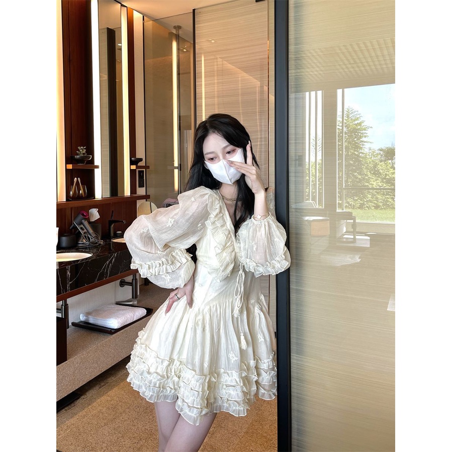 [Đầm Ngắn Tay Dài Phong Cách Pháp Thiết Kế Thời Trang Cao Cấp Cho Nữ Niche