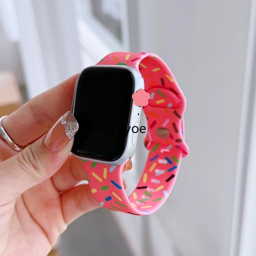 Dây Đeo Silicon Màu Cầu Vồng Thoáng Khí 41mm 45mm 40mm 44mm 38mm 42mm Cho iWatch Serie 8 7 SE 6 5 3 Ultra 49mm