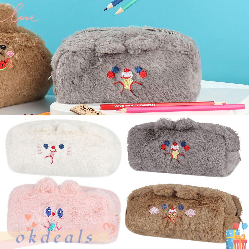 OKDEALS Túi Đựng Bút Cỡ Lớn Phối Lông Dễ Thương Cho Học Sinh