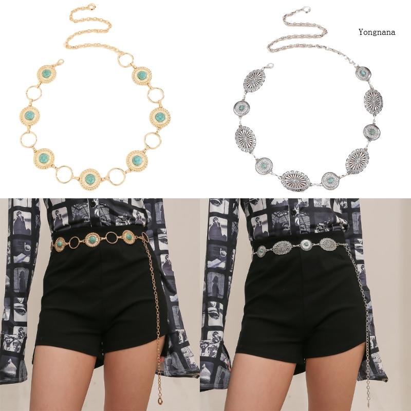 Thắt Lưng Dây Xích Đính Đá Sapphire Giả Bằng Hợp Kim Cho Nữ