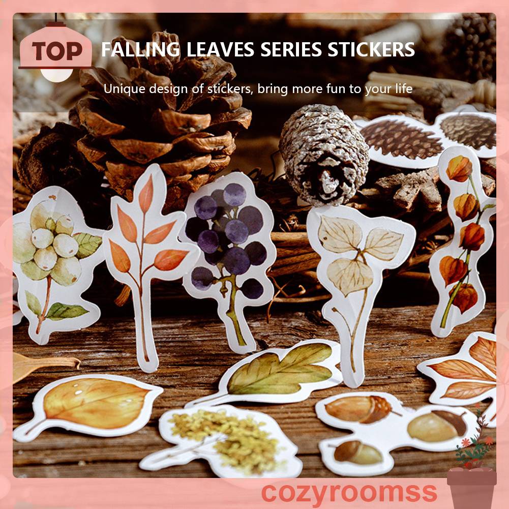 Bộ 46 Miếng Dán Trang Trí Sổ Tay Nhật Ký Hình Lá Mùa Thu