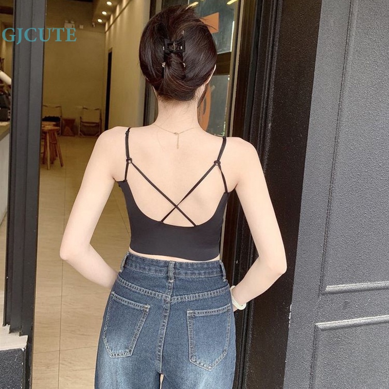 Áo Hai Dây Mỏng Mùa Hè Màu Trơn Có Đệm Ngực Gợi Cảm Cho Nữ