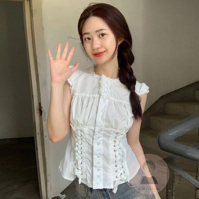 Áo Thun Tay Dài Cổ Tròn Thiết Kế Dây Đan Chéo Trước Ngực Thời Trang Cho Nữ