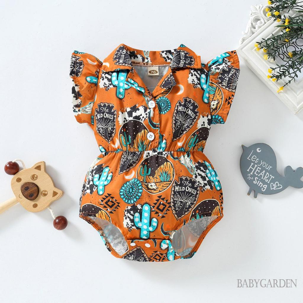 Bộ Áo Liền Quần Tay Cánh Tiên In Họa Tiết Xương Rồng / Bò Sữa Dễ Thương Thời Trang Mùa Hè Cho Bé Gái 0-12 Tháng Tuổi