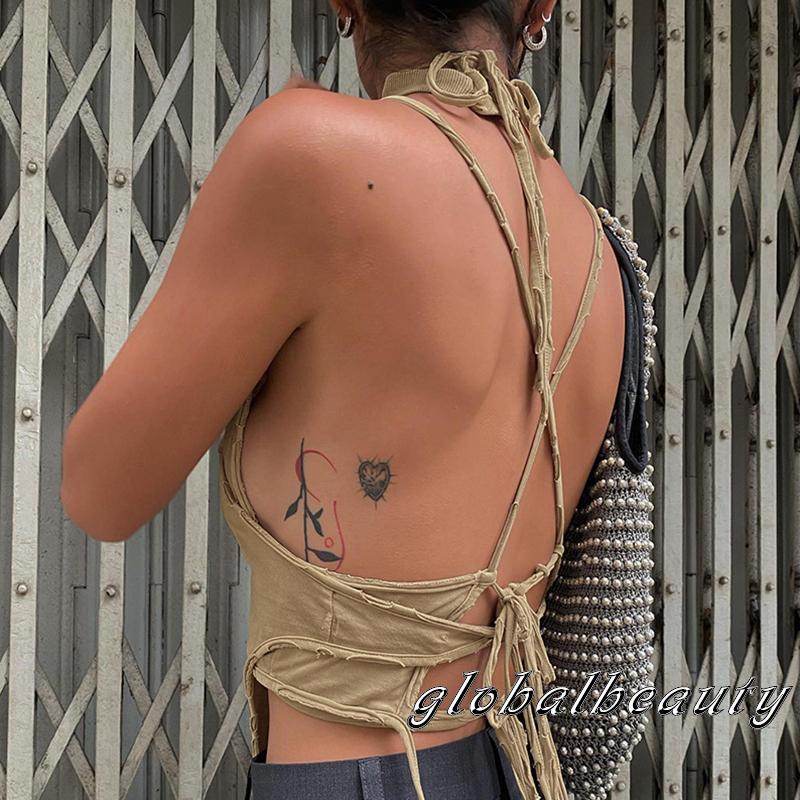 Áo Sát Nách Cổ Yếm Giả Hai Lớp Màu Sắc Trơn Thời Trang Mùa Hè Cho Nữ