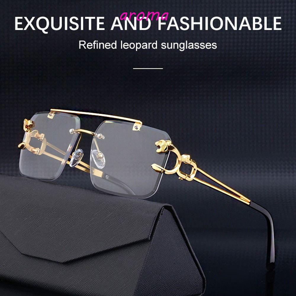 AROMA Kính Mát Gọng Kim Loại Chống Tia UV Họa Tiết Da Báo Cá Tính