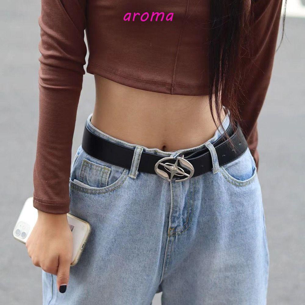AROMA Thắt Lưng Bản Rộng Khóa Kim Loại Dễ Phối Đồ Có Thể Điều Chỉnh Thời Trang Cho Nam Và Nữ
