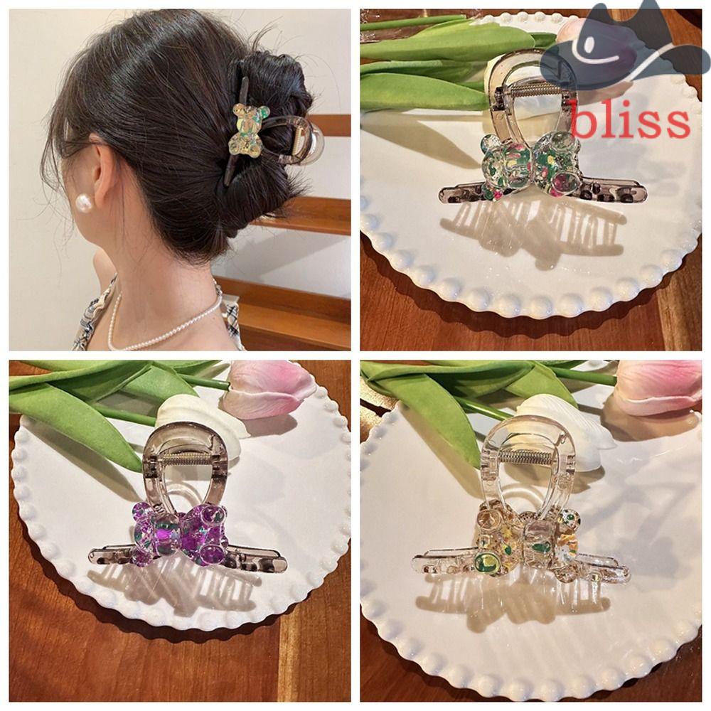 Kẹp Tóc Càng Cua Bằng Acrylic Trong Suốt Sáng Bóng Hình Gấu / Cá Mập Cho Nữ