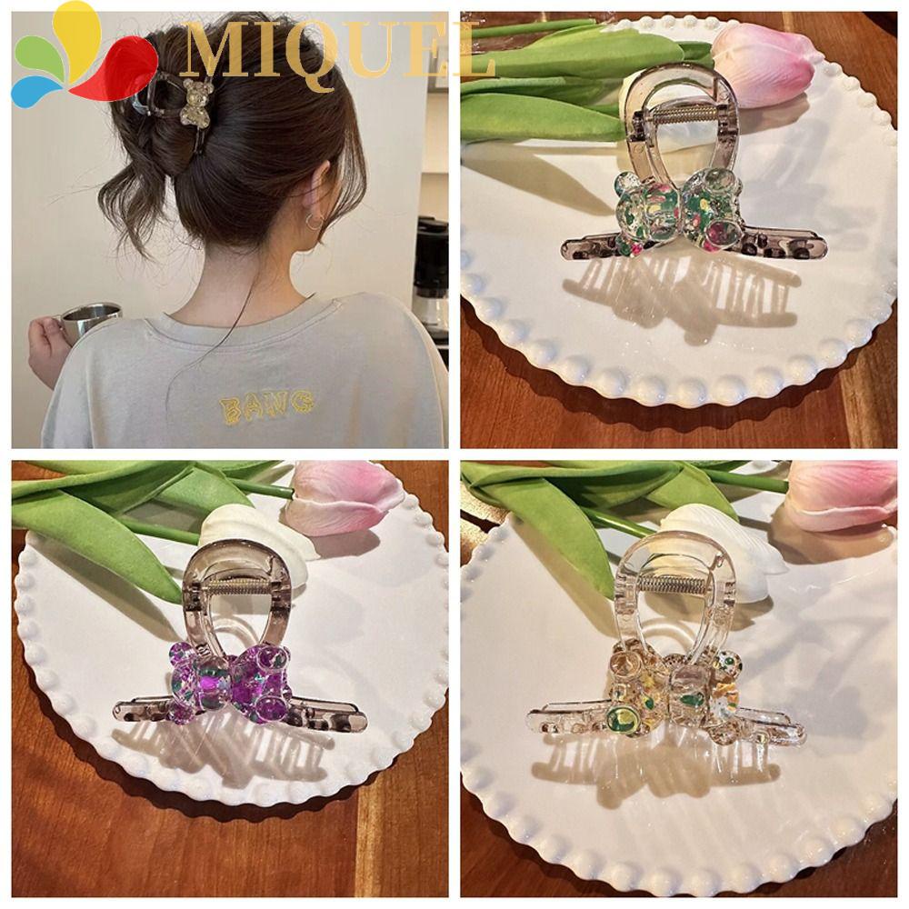 Kẹp Tóc Càng Cua Bằng Acrylic Trong Suốt Hình Gấu Lấp Lánh Cho Nữ