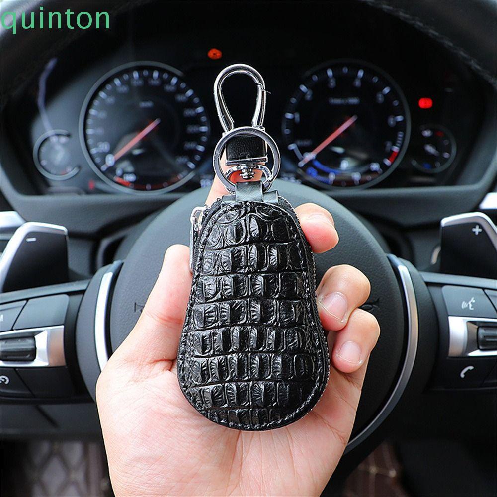 QUINTON Giá Đỡ Chìa Khóa Xe Hơi Họa Tiết Da Cá Sấu Có Khóa Kéo Tiện Dụng
