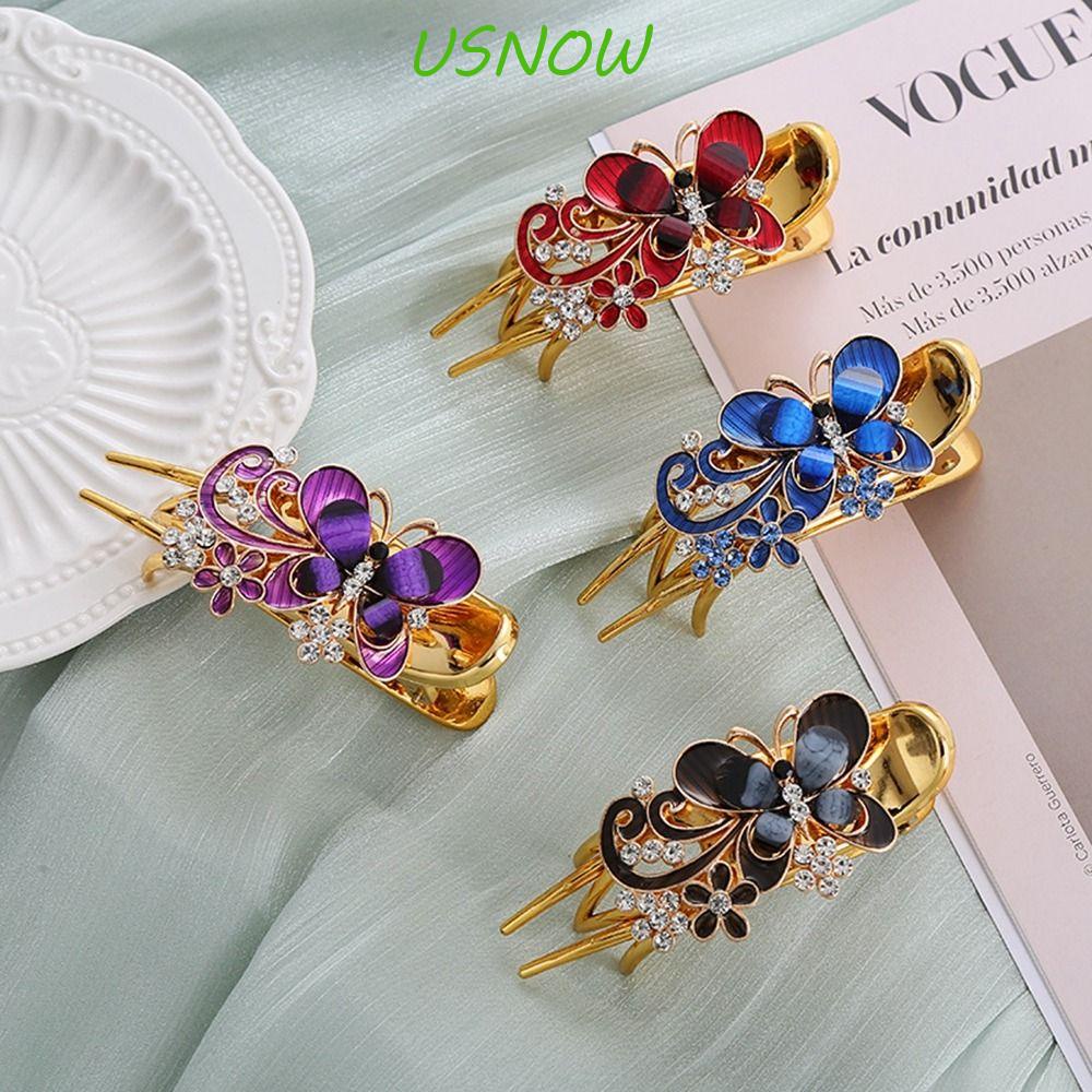 USNOW Kẹp Tóc Hình Hoa Và Bướm Bằng Kim Loại Phong Cách Hàn Quốc Cổ Điển