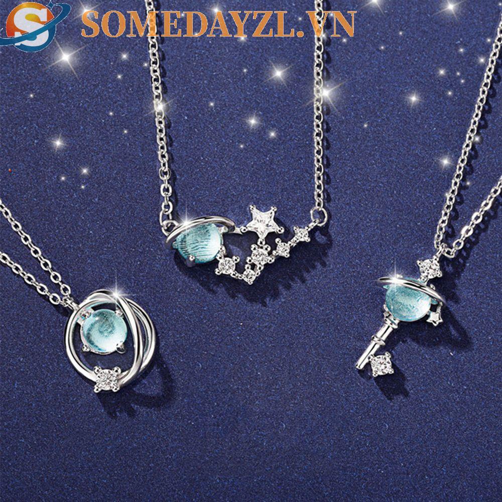 SOMEDAYZL Dây Chuyền Mặt Hình Hành Tinh Đính Đá Sapphire Xanh Dương Thanh Lịch Cho Nữ