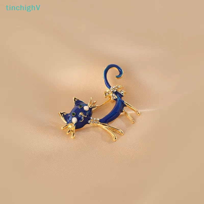 Ghim Cài Áo Hình Mèo Đính Đá Pha Lê Xanh Dương Dễ Thương