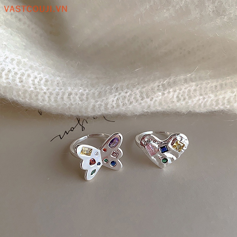 Nhẫn Hở Hình Bướm / Trái Tim Đính Đá Zircon Nhiều Màu Tùy Chỉnh Thời Trang Cho Nữ