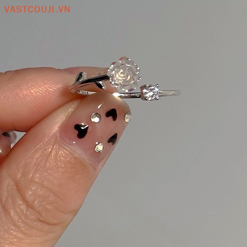 Nhẫn Hở Hình Hoa Hồng Đen Đính Đá Zircon Có Thể Điều Chỉnh Kích Cỡ Phong Cách Hàn Quốc Cho Nữ