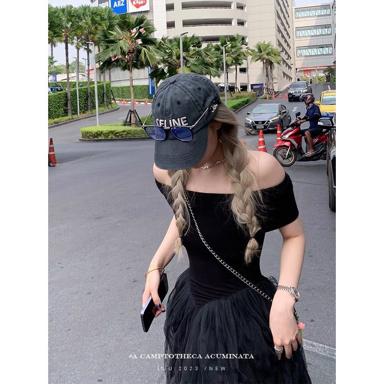 Đầm maxi đen trễ vai phối voan lưới 💖 KÈM ẢNH THẬT