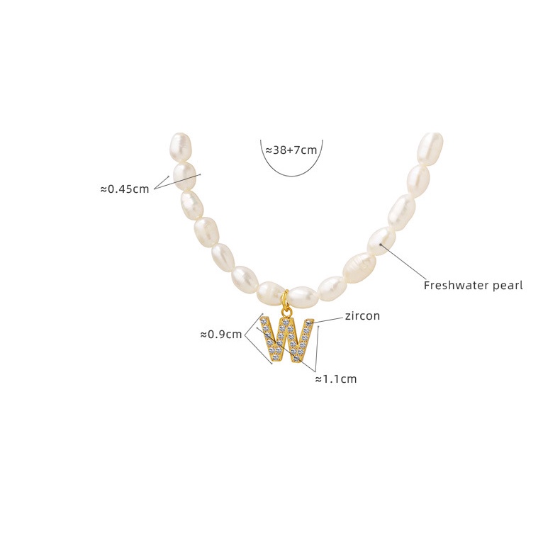 Freshwater Vòng cổ 26 Chữ Cái Khảm Đá zircon Toàn Diện Bằng Thép Titan Mạ Vàng Kim