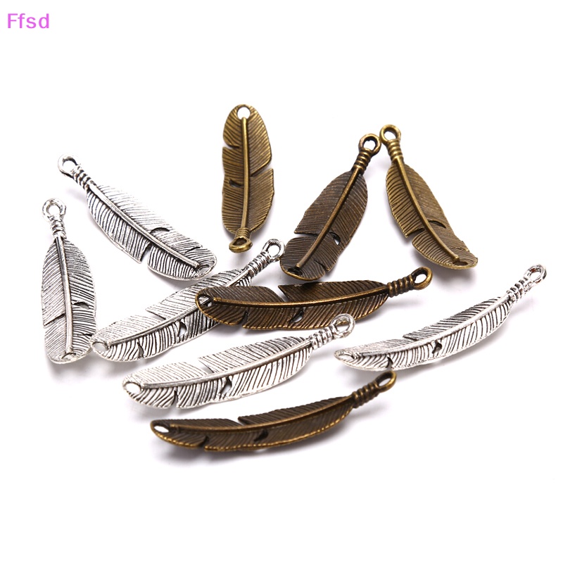 {Ffsd} Set 10 Mặt Dây Chuyền Kim Loại Hình Lông Vũ Lá Nhỏ Cổ Điển Làm Trang Sức Thủ Công * Bán Chạy