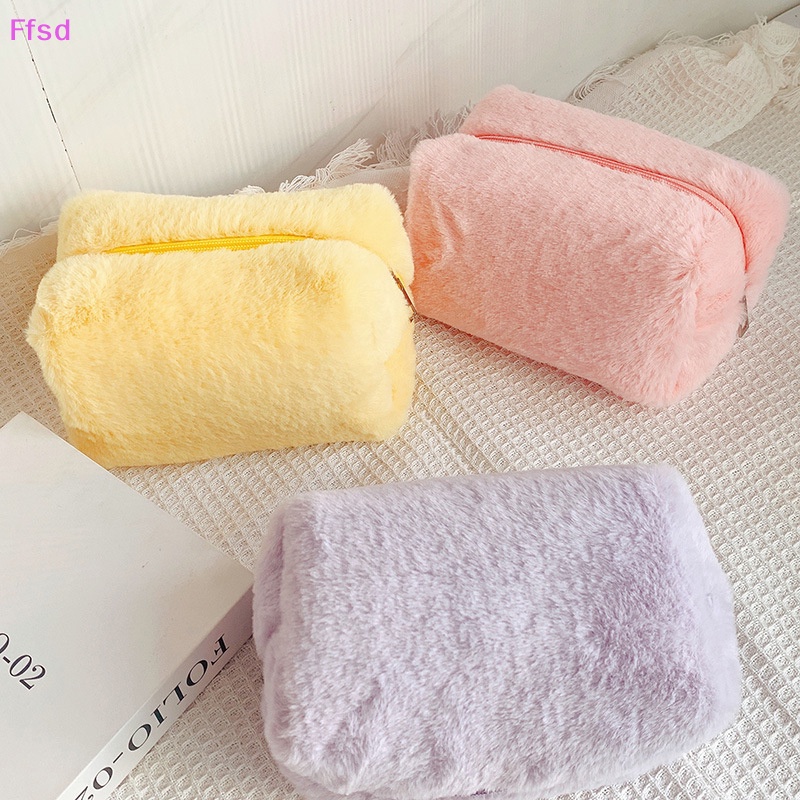 {Ffsd} Túi Đựng Mỹ Phẩm Lông Mềm Màu Trơn Dành Cho Nữ Đi Du Lịch * Bán Chạy