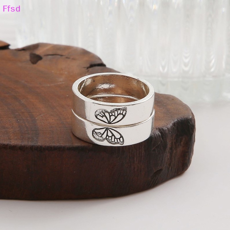 {Ffsd} Bộ 2 Nhẫn Xếp Chồng Lên Nhau Họa Tiết Bướm Phong Cách Gothic Cá Tính Thời Trang Cho Cặp Đôi Bạn Bè /