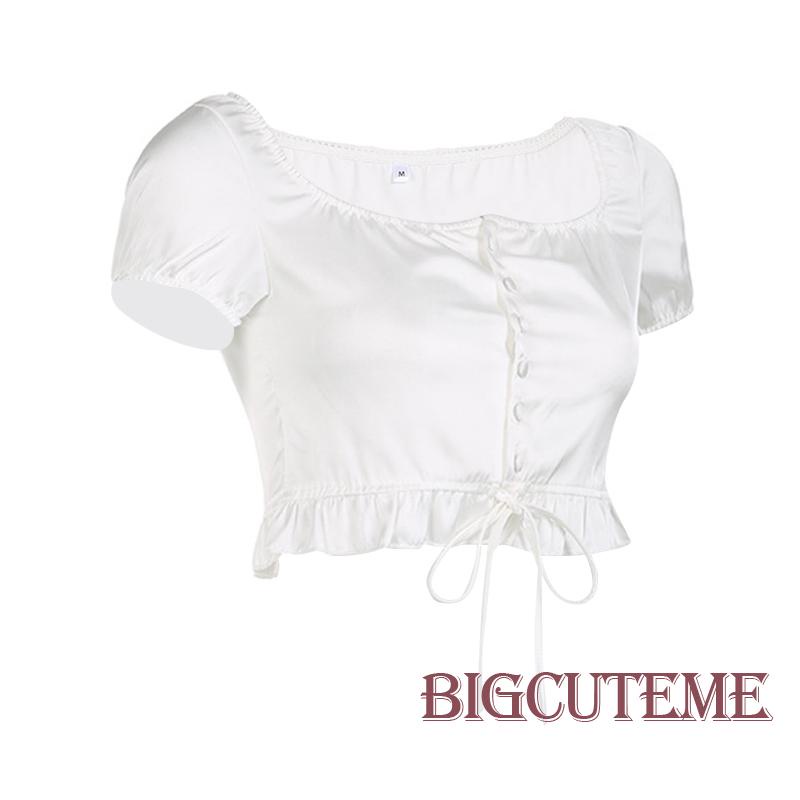 Áo Croptop Ngắn Tay Màu Sắc Đơn Giản Cho Nữ