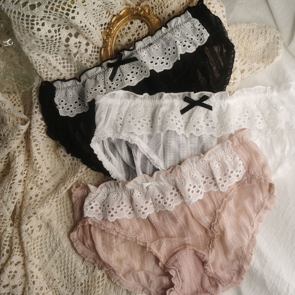 Quần Lót Cotton Nguyên Chất Phối Ren Thêu Họa Tiết Dễ Thương Quyến Rũ Cho Nữ