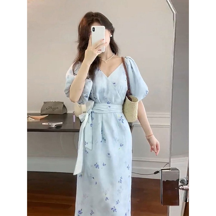 Đầm Tay Phồng Họa Tiết Hoa Phong Cách Pháp Thời Trang Mùa Hè Xinh Xắn Cho Nữ